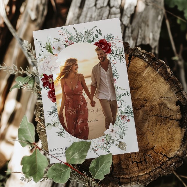 Save The Date Épinette et dentelle | Photo Mariage Florals d'hiv (Créateur téléchargé)