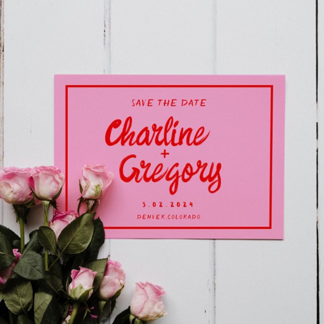 Save The Date Épingle Rose &Rouge Écriture Mariage Enregistrer l (Créateur téléchargé)