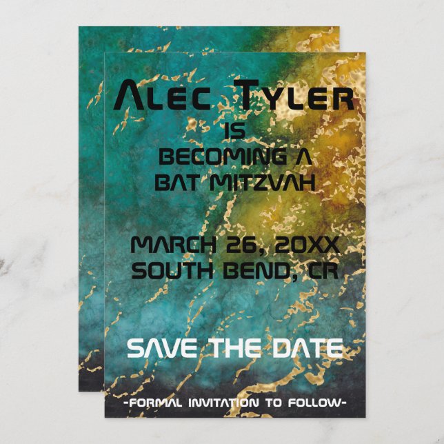 Save The Date Espace Bat mitzvah À Barre BM Enregistrer La Date (Devant / Derrière)