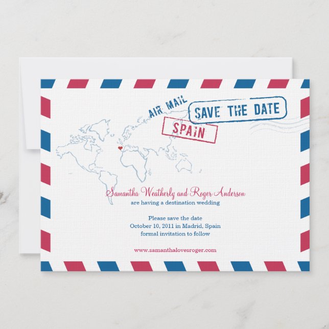 Save The Date Espagne Air Mail Mariage Enregistrer La Date (Devant)