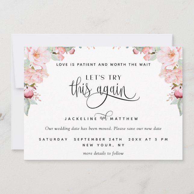 Save The Date Essayons de nouveau, Blush Rose Or Floral (Devant)