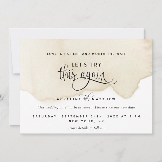Save The Date Essayons De Nouveau, Sable, Tan, Aquarelle Beige (Devant)