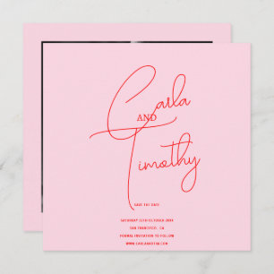 Save The Date Étalonnage moderne Script Red Pink Photo Date de s