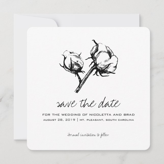 Save The Date Etching Plante en coton | Mariage Enregistrer la d (Devant)