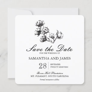 Save The Date Etching Plante en coton Mariage Enregistrer la d