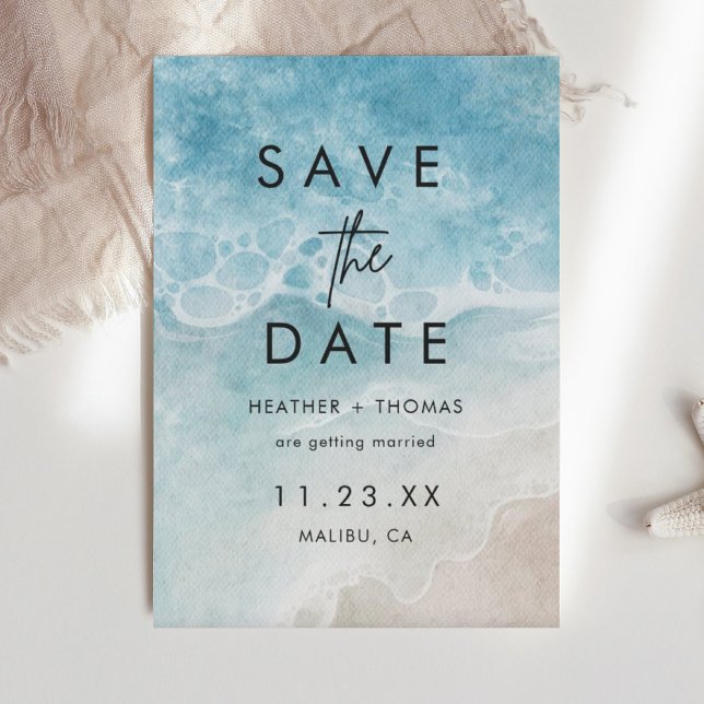 Save The Date Eté Moderne Ocean Beach Mariage Économisez La Date (Créateur téléchargé)