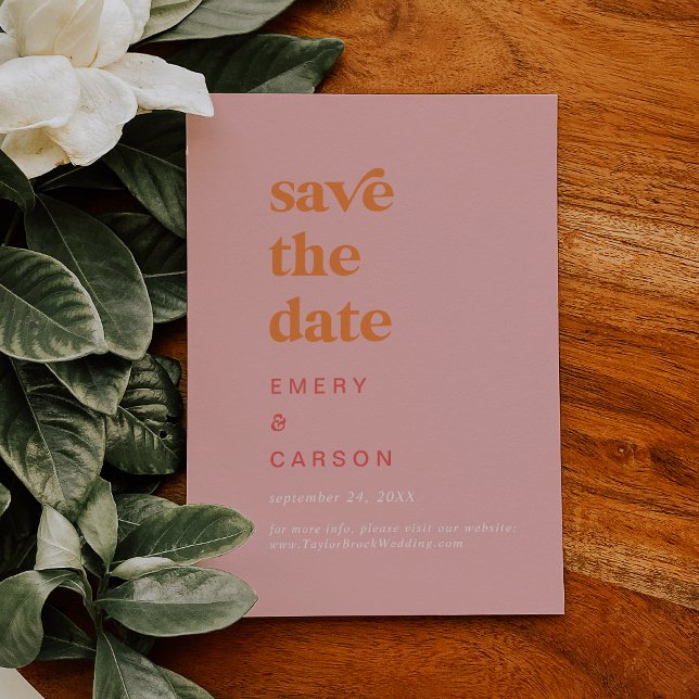 Save The Date Été rétro | Mariage rose et orange (Créateur téléchargé)