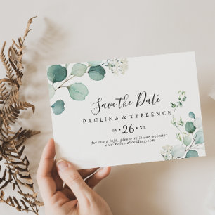 Save The Date Été Vert Eucalyptus Foliage Mariage horizontal