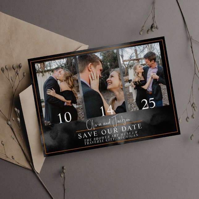 Save The Date Ethereal Aquarelle Black Moody Halloween Mariage (Créateur téléchargé)