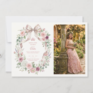 Save The Date Ethereal Coquette Pink Floral Quince Photo TMF26