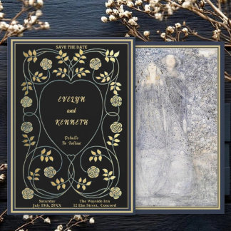 Save The Date Ethereal Navy & Gold Vintage Art Nouveau Wedding