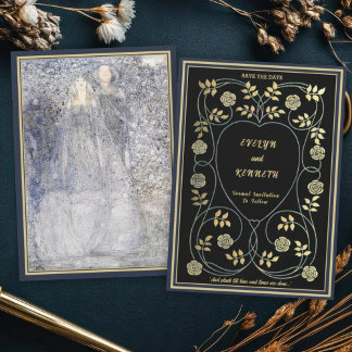Save The Date Ethereal Navy & Gold Vintage Art Nouveau Wedding