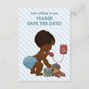Save The Date Ethnic Boy On Phone Diagonal Stripe Enregistrer La
