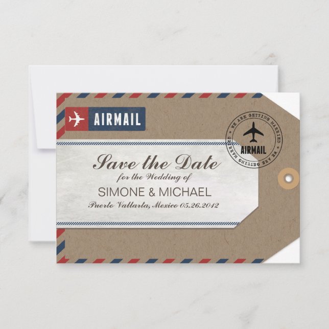 Save The Date Étiquette de bagage par avion pour mariage enregis (Devant)