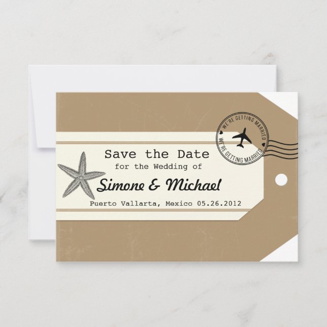 Save The Date Étiquette de bagage thème de voyage étoile de mer  (Devant)
