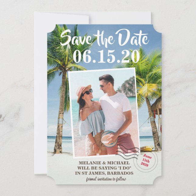 Save The Date Étiquette de bagage tropicale de sauvegarde de la  (Devant)