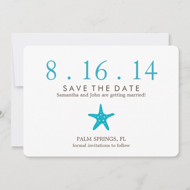 Save The Date Étoile de mer bleue de l'océan Mariage Enregistrer (Devant)