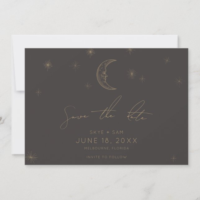 Save The Date Étoile et Lune Céleste Enregistrer la Date (Devant)