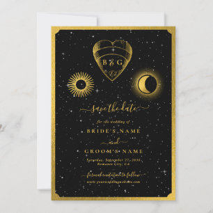 Save The Date Étoiles célestes Crescent Lune Mariage d'or noir
