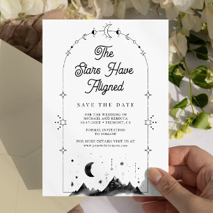 Save The Date Étoiles célestes noir blanc croissant Mariage de l