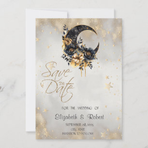 Save The Date Étoiles dorées célestes Fleur de lune