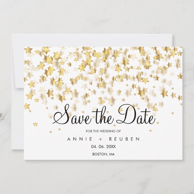 Save The Date Étoiles dorées élégantes modernes simples (Devant)