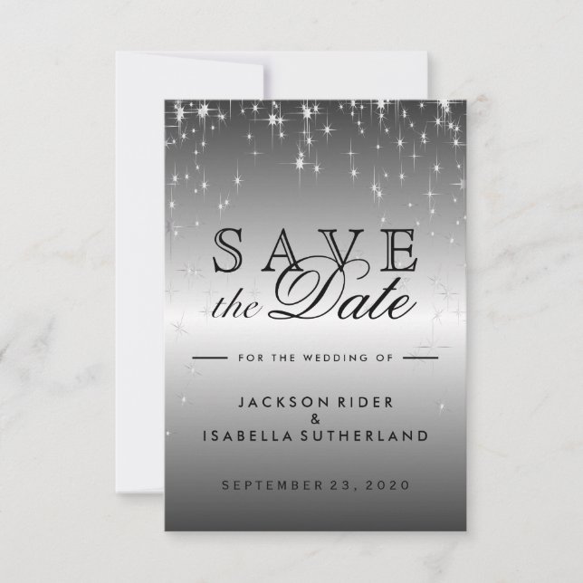 Save The Date Étoiles en argent métallique - Enregistrer la date (Devant)