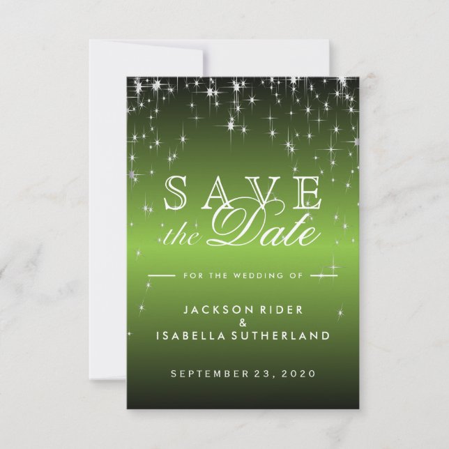 Save The Date Étoiles en chaux métallique vert - Enregistrer la  (Devant)