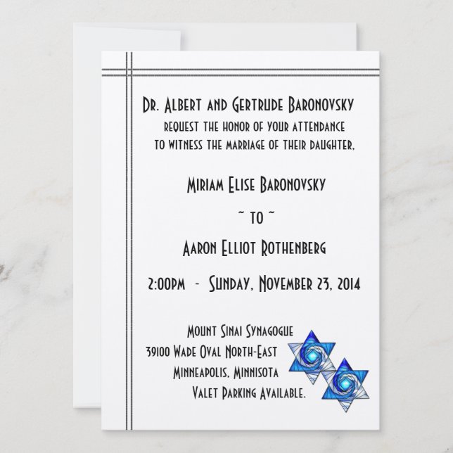 Save The Date Étoiles interdépendantes de David Mariage juif (Devant)