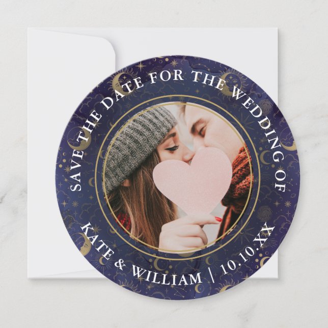 Save The Date Étoiles Lune Mariage Or Spirituel Céleste (Devant)