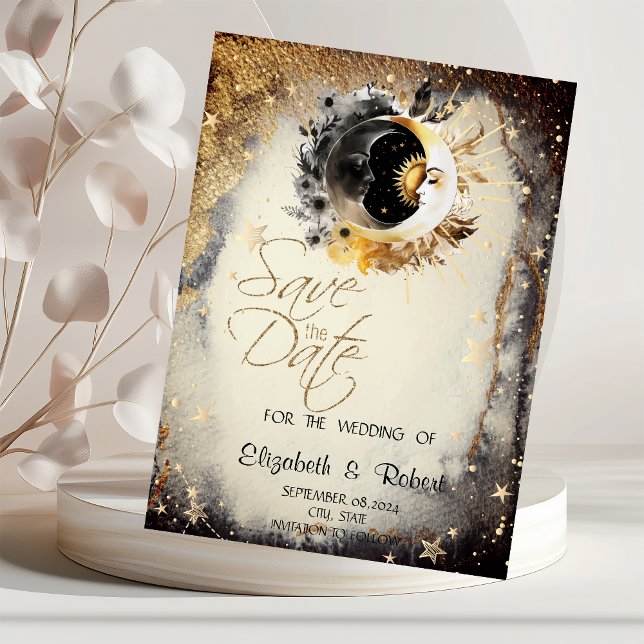Save The Date Étoiles lunes dorées célestes Sombre (Créateur téléchargé)
