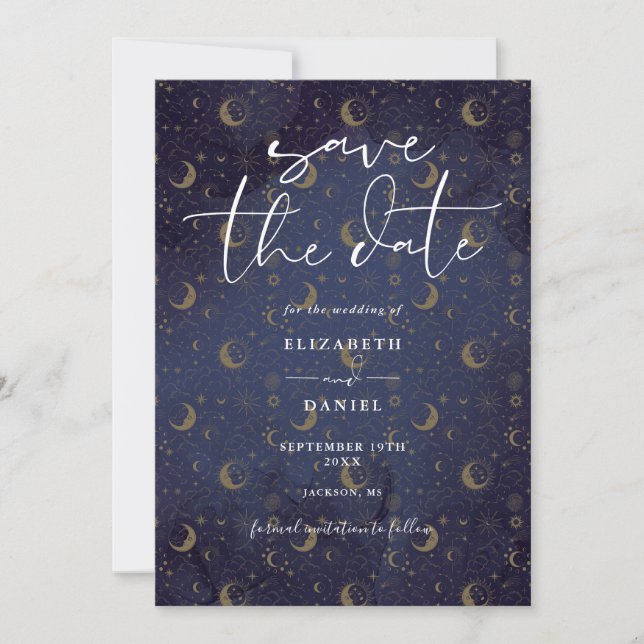 Save The Date Étoiles Mystiques Célestes et Code QR de Mariage d (Devant)