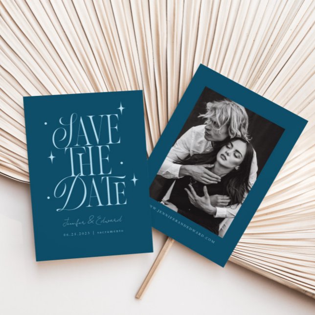 Save The Date Étoiles Whimsical Turquoise Bleu Enregistrer La Da (Créateur téléchargé)