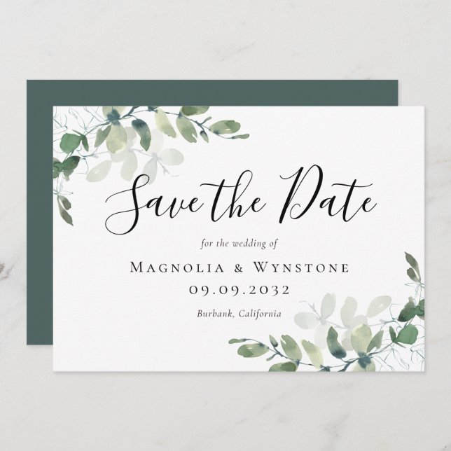 Save The Date Eucalyptus Aquarelle Mariage Enregistrer La Date (Devant / Derrière)