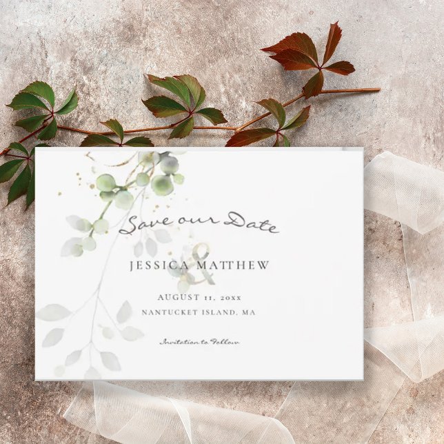Save The Date Eucalyptus Aquarelle Moderne | Mariage Or (Créateur téléchargé)