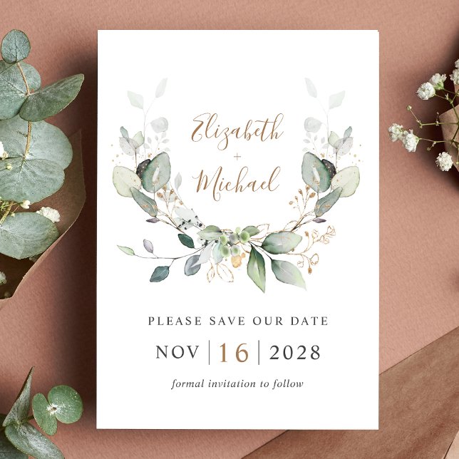 Save The Date Eucalyptus Aquarelle QR Code Mariage photo (Celebrate your love story with a save the date that exudes timeless beauty and elegance)