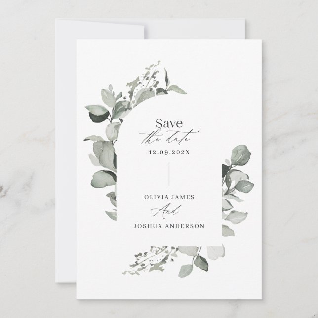 Save The Date Eucalyptus botanique élégante photo simple mariage (Devant)