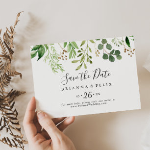 Save The Date Eucalyptus Brown Floral Horizontal Mariage
