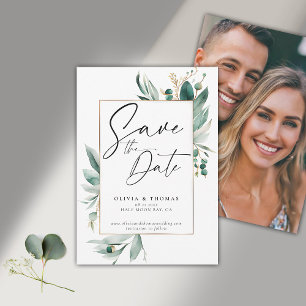 Save The Date Eucalyptus Cadre vert Mariage photo moderne