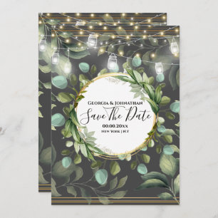 Save The Date Eucalyptus collier de jardin phares gris or
