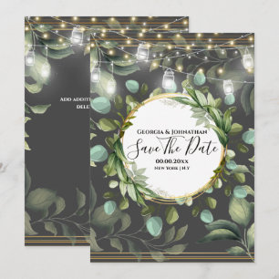 Save The Date Eucalyptus country jardin à cordes lumières gris o