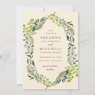 Save The Date Eucalyptus de Fern Crème Mariage à la main