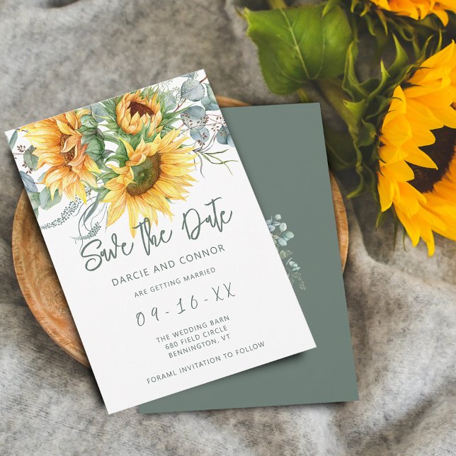 Save The Date Eucalyptus de tournesol rustique (Rustic Sunflower Eucalyptus Watercolor Save The Date)