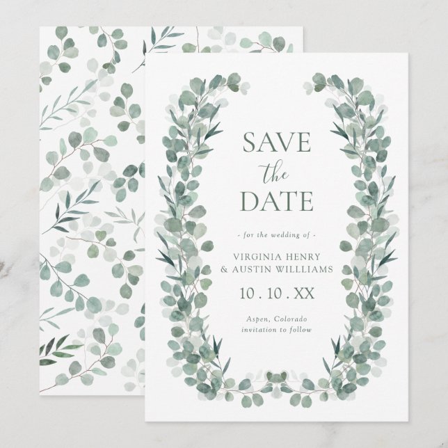 Save The Date Eucalyptus élégant (Devant / Derrière)