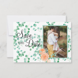 Save The Date Eucalyptus Élégant Vert Fleur Florale de Pêche