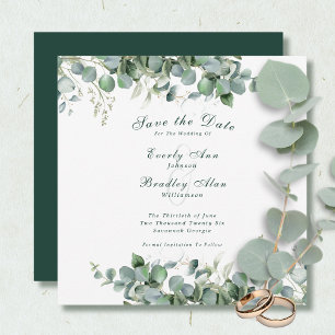Save The Date Eucalyptus Emerald Green Élégant Script de verdure