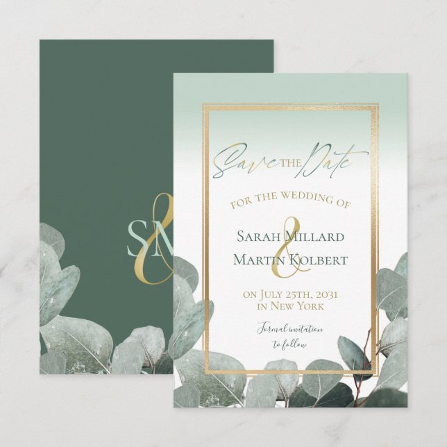 Save The Date Eucalyptus Enregistrer la date mariage vert sauge (Devant / Derrière)