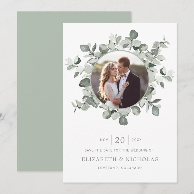 Save The Date Eucalyptus Enregistrer la Date Photo Mariage (Devant / Derrière)