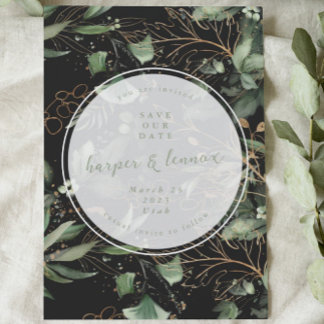 Save The Date Eucalyptus Golden Boho Élégant Onyx Pampas Noir