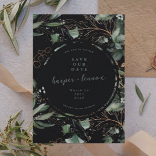 Save The Date Eucalyptus Golden Boho Élégant Onyx Pampas Noir